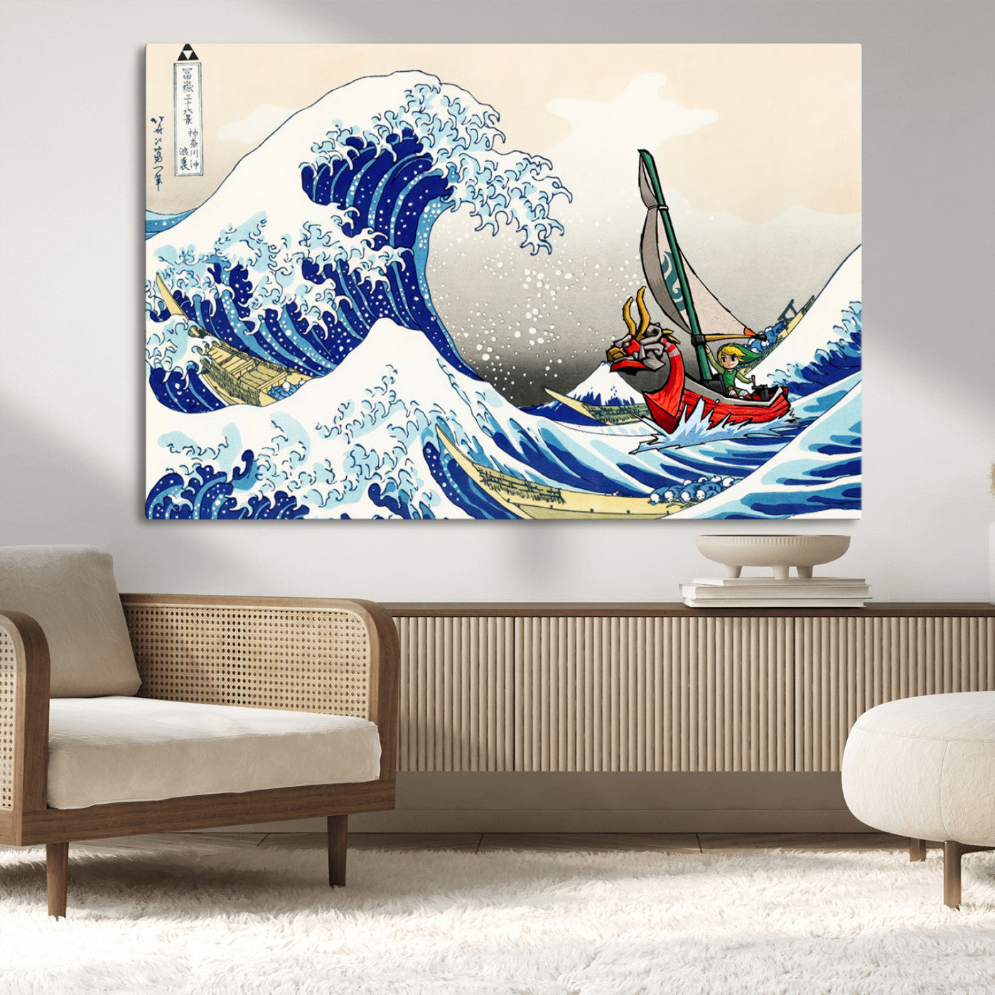 19450-MGV-CV-36X24-Katsushika Hokusai Kanagawa Giant Wave Wall Art Canvas Print | Iconic Japanese Art for Living Room
