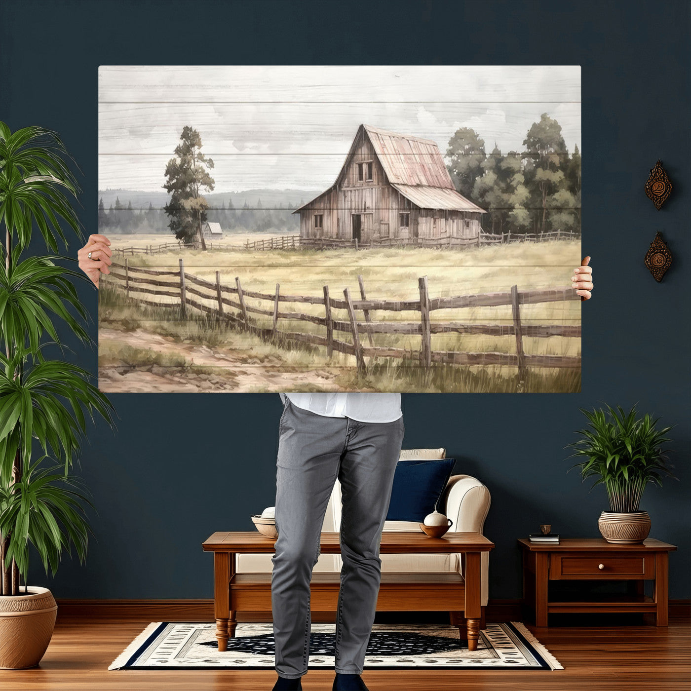 87489-MGV-CV-36X24 - Rustic Farmhouse Barn Wall Art | Framed Gallery Wrap Barn Giclee Canvas Print for Farmhouse Decor