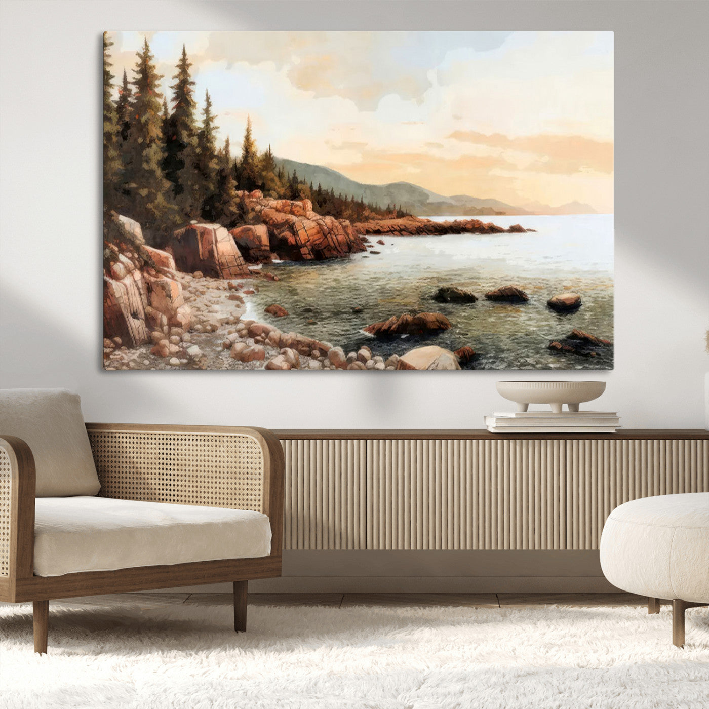 77145-MGV-CV-36X24-Serene Coastal View of Acadia National Park Wall Art - Stunning 3-Panel Wall Art Canvas Print,