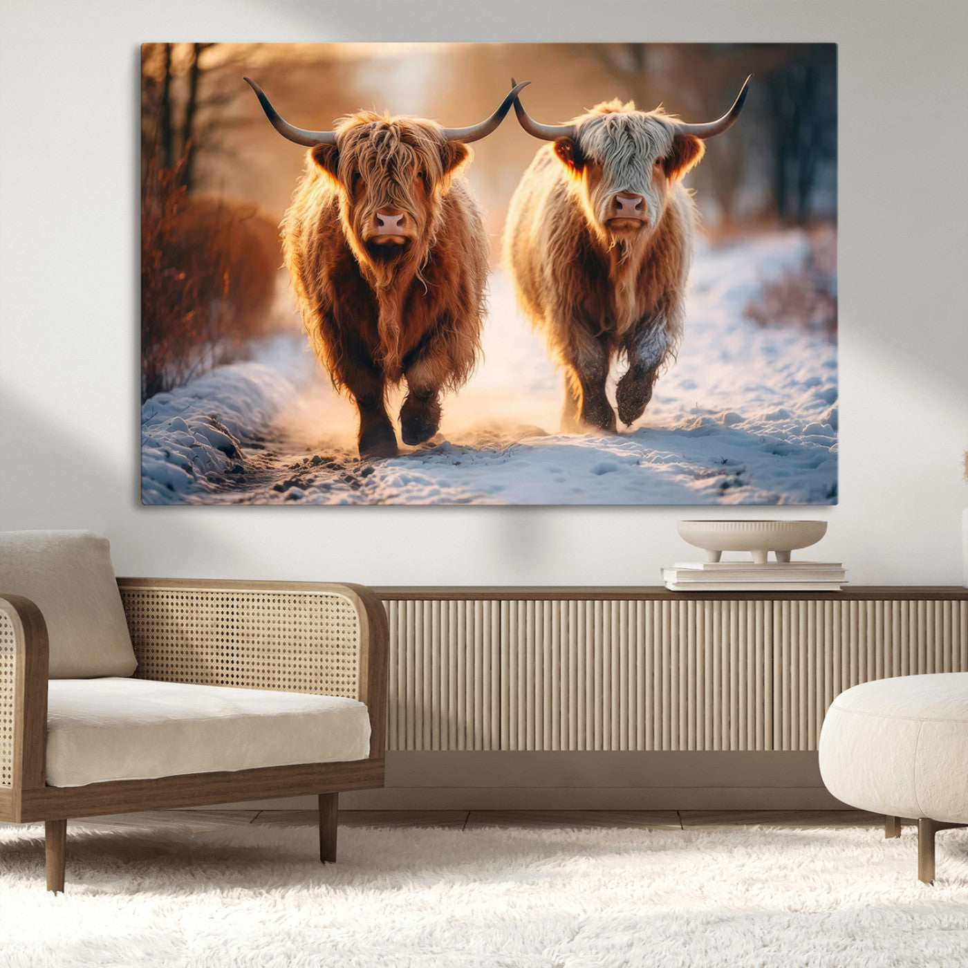 94810-MGV-CV-36X24-Scottish Highland Cow Horn Farm Wall Art Canvas Print