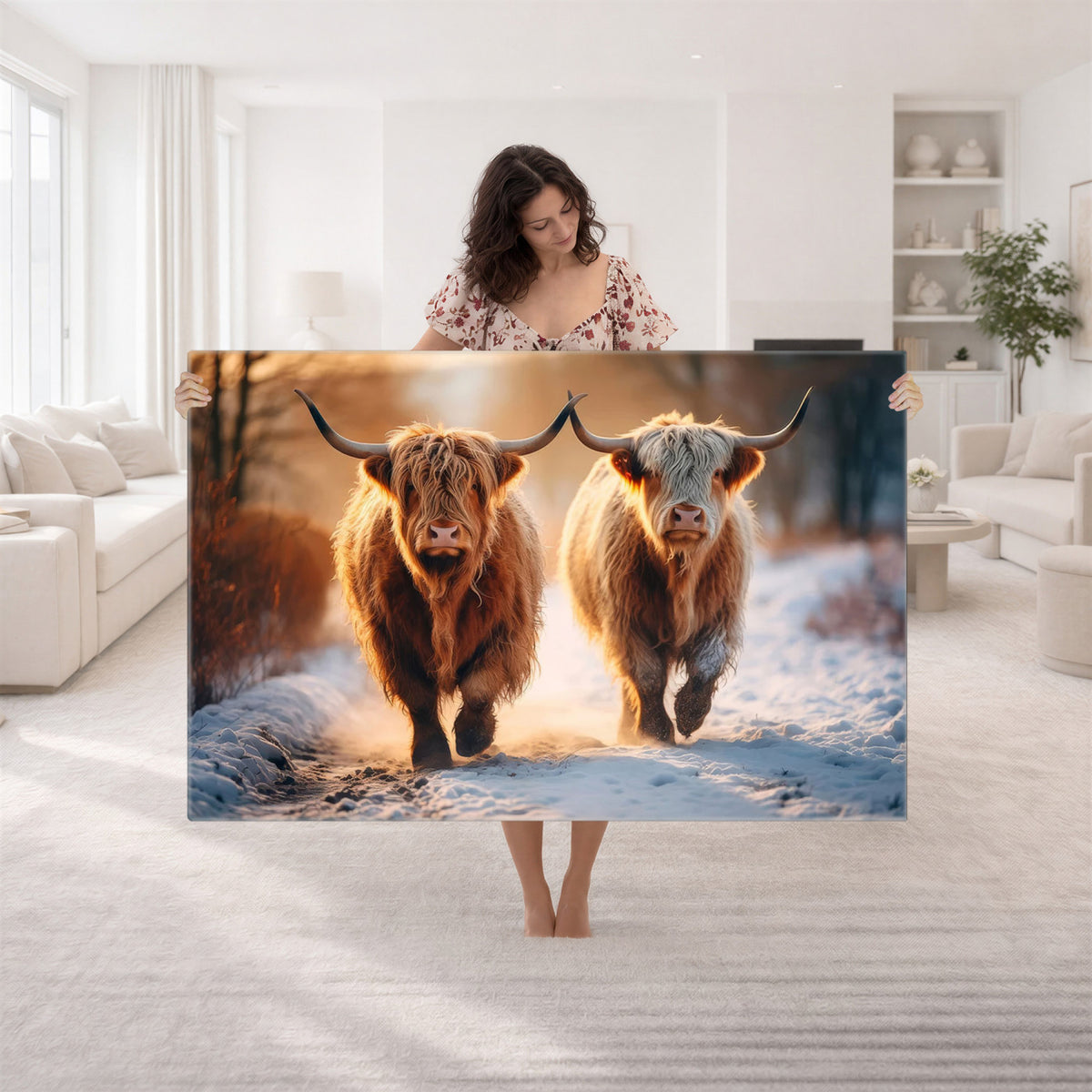 94810-_Poster-30x20 - Scottish Highland Cow Horn Farm Wall Art Canvas Print