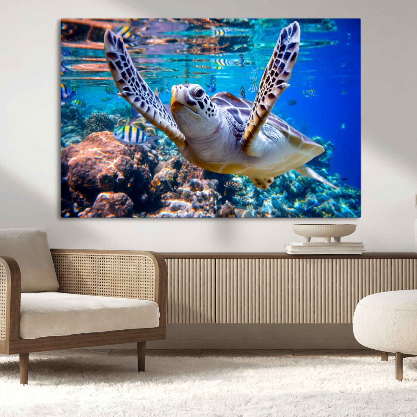 12683-MGV-CV-36X24-Underwater Sea Turtle Wall Art Canvas Print – Vibrant Ocean Coral Reef Décor, Ready to Hang