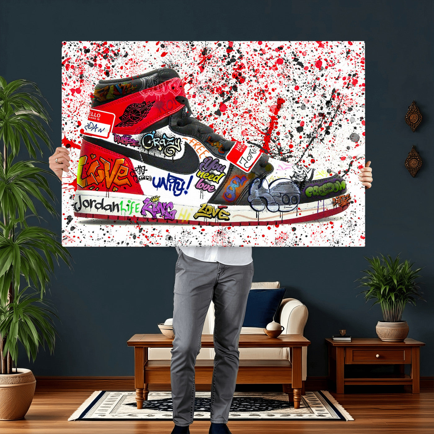 38836-MGV-CV-36X24 - Jordan Shoes Graffiti Wall Art Canvas Print- Jordan Graffiti Canvas Wall Art - Framed Perfect for