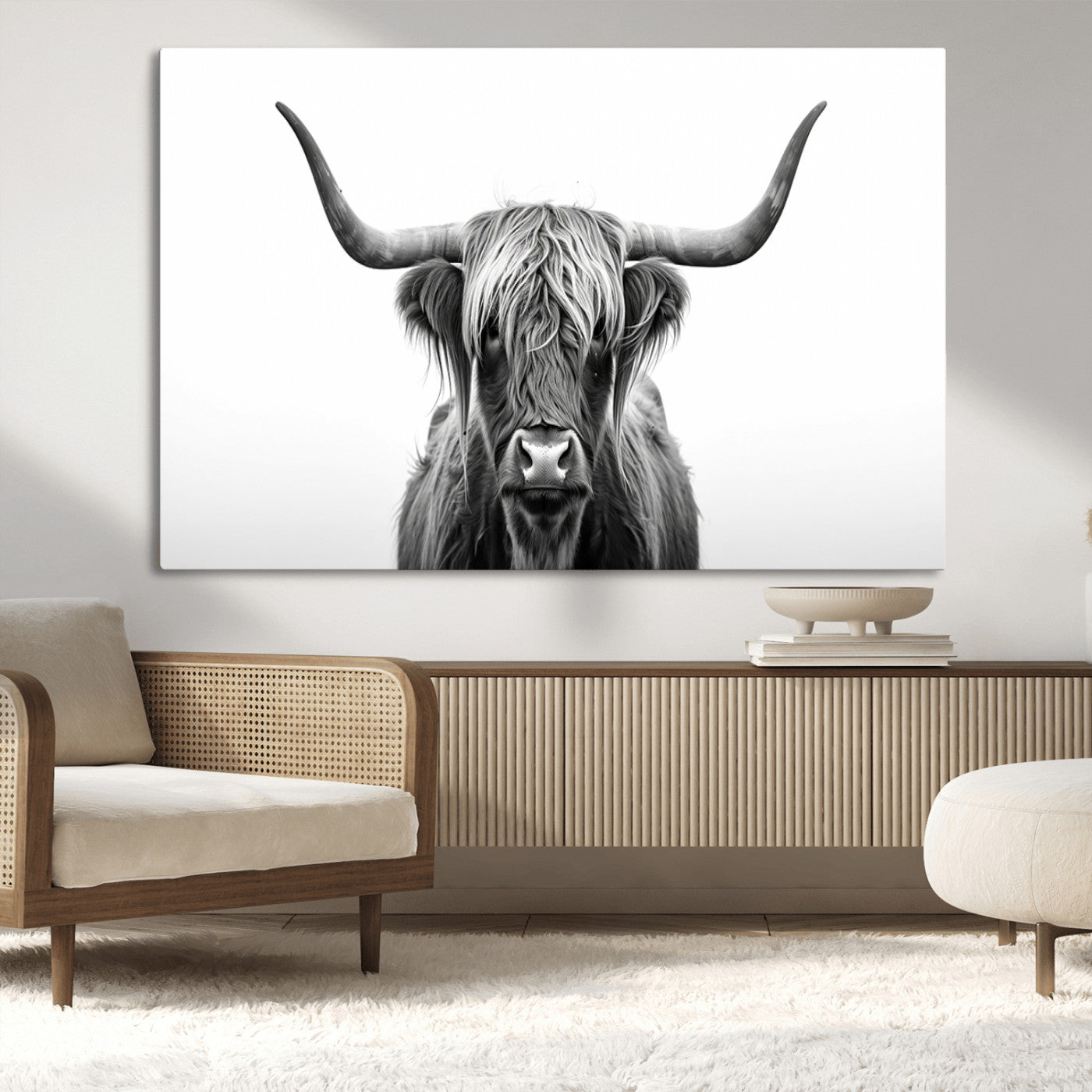 49556-MGV-CV-36X24-Highland Wall Art Canvas Print – Minimalist Black and White Farmhouse Décor, Ready to Hang