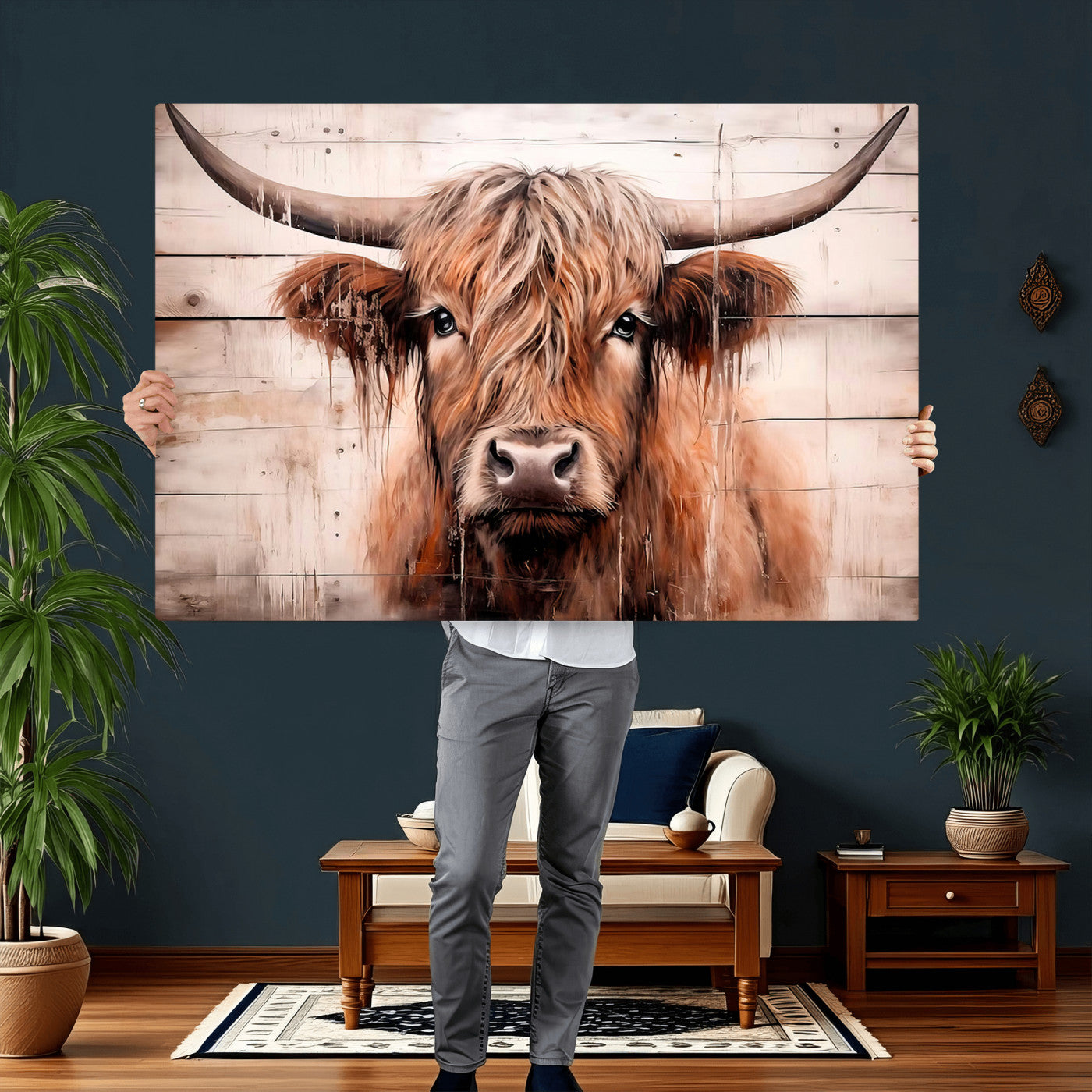 93730-MGV-CV-36X24 - Vintage Scottish Highland Cow Cattle Art Print Farmhouse Wall Art Canvas Print