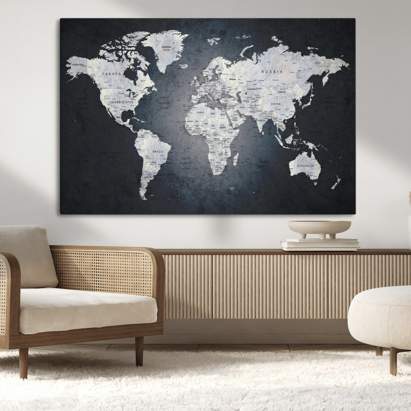 19124-MGV-CV-36X24-Push Pin World Map Canvas Print – Travel Tracker Wall Art for Couples, Perfect Anniversary Gift for Home or Office Decor
