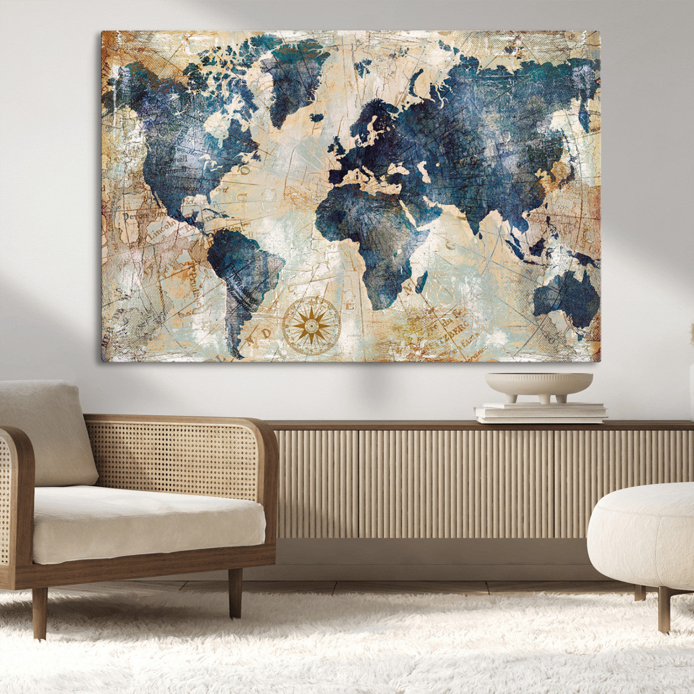 84561-MGV-CV-36X24-Push Pin World Map Canvas Print – Framed Wall Art for Couples, Travel Tracker Map, Anniversary Gift for Home Decor