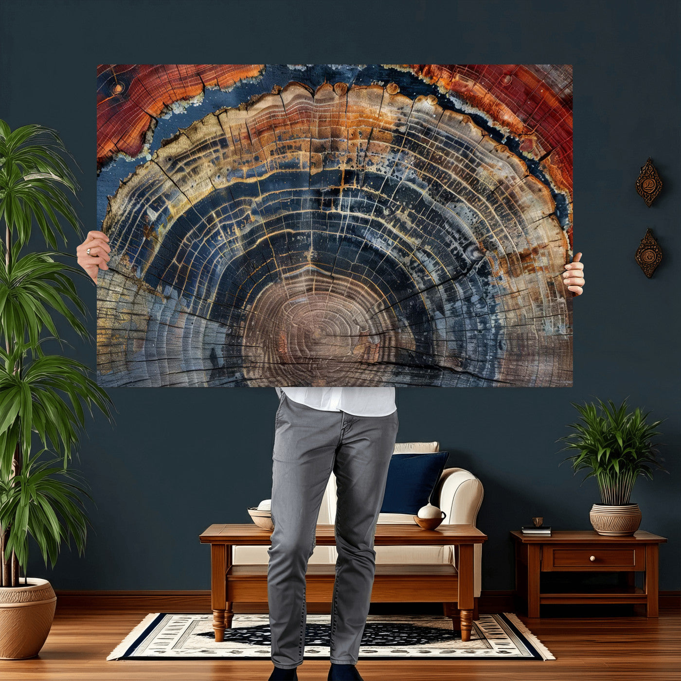 63519-MGV-CV-36X24 - Abstract Tree Ring Wall Art Canvas Print – Colorful Framed Minimalist Nature Tree Rings Home Artwork for Home and Office Decor