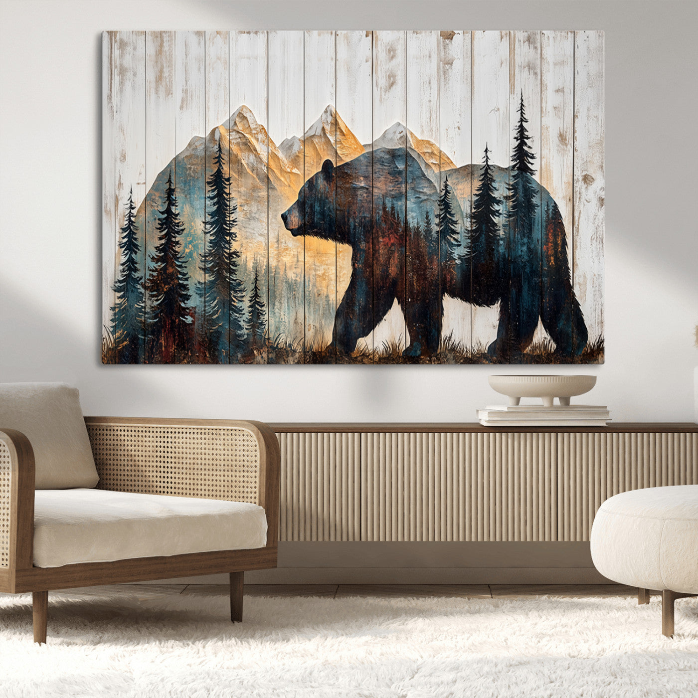 -Rustic Bear Wall Art - Grizzly 399 Bear Wall Art - Mountain Wood Canvas Wall Art - Nature Theme
