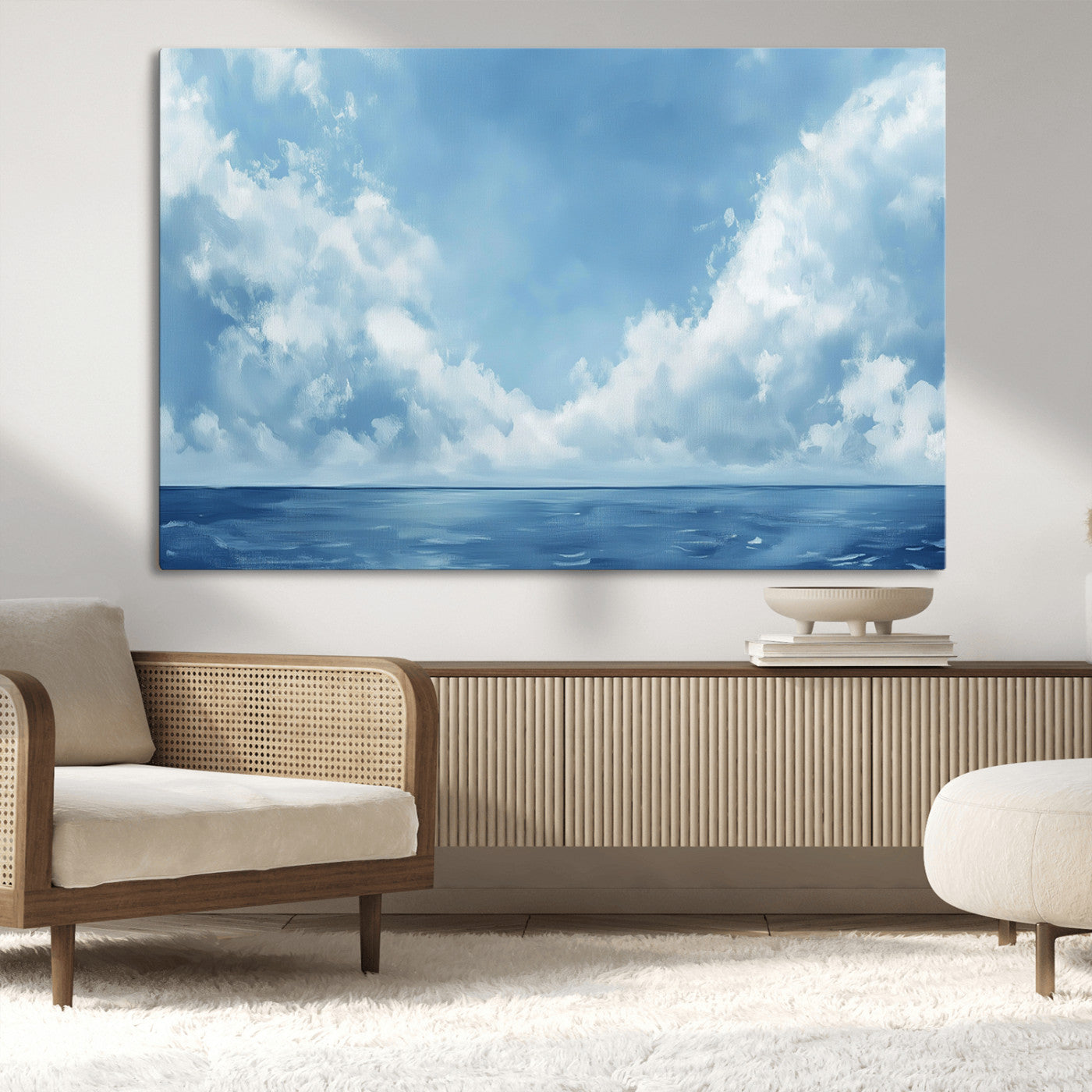 57554-MGV-CV-36X24-Abstract Ocean Print Artwork- Serene Blue Ocean Canvas Wall Art - Minimalist Ocean and Sky Canvas