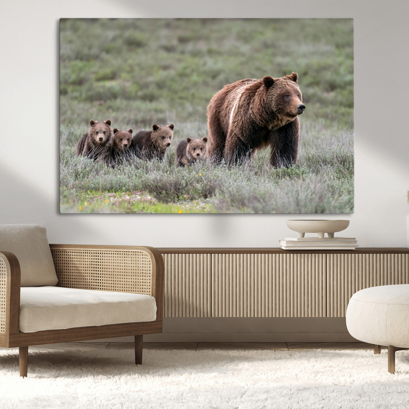 65087-MGV-CV-36X24-Wildlife Photography of 399 Grizzly Bear Cubs | Queen of the Tetons Canvas Wall Art Print