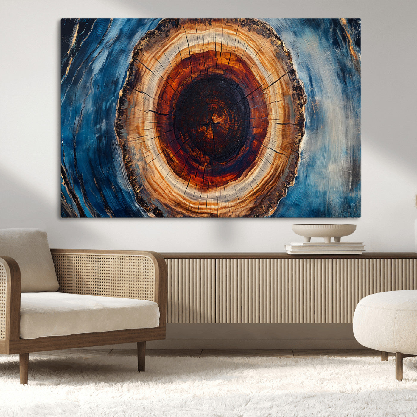30457-MGV-CV-36X24-Framed Abstract Tree Ring Wall Art Print, Natural Rustic Wood Texture Canvas Print, Wood Tree Stump