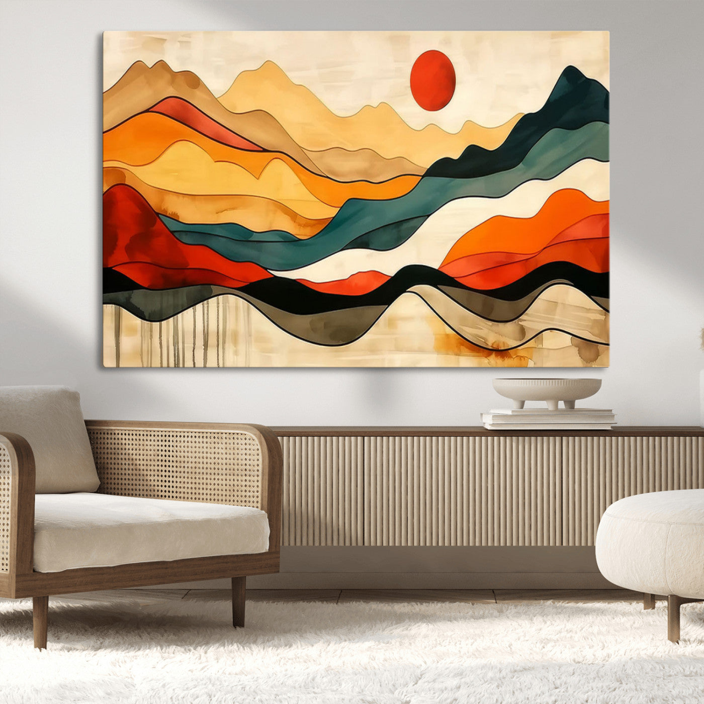 23241-MGV-CV-36X24-Mid Century Wall Art Print - Abstract Woodland Print - Modern Art Panoramic Mountain Wall Art