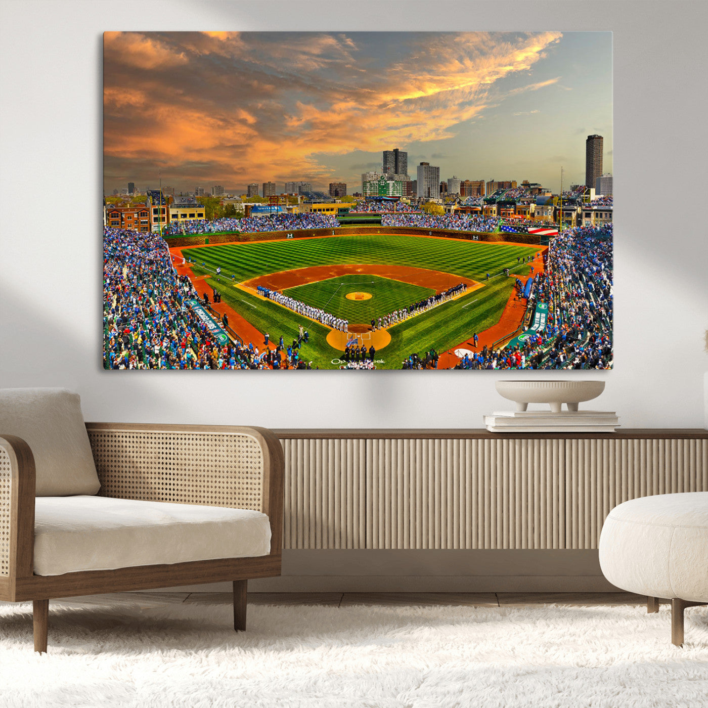 45635-MGV-CV-36X24-Chicago Wrigley Field Canvas Wall Art - Iconic Baseball Stadium Art Print - Wrigley Field Chicago