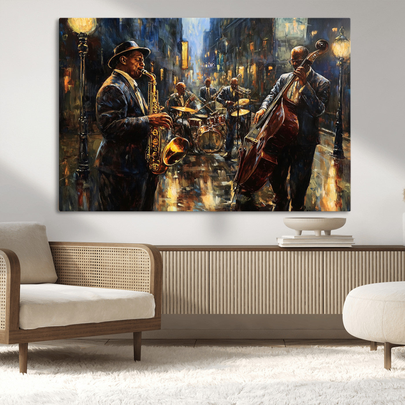 -Jazz Canvas Wall Art Print - Abstract African American Music Art - Framed Posters for Living Room or