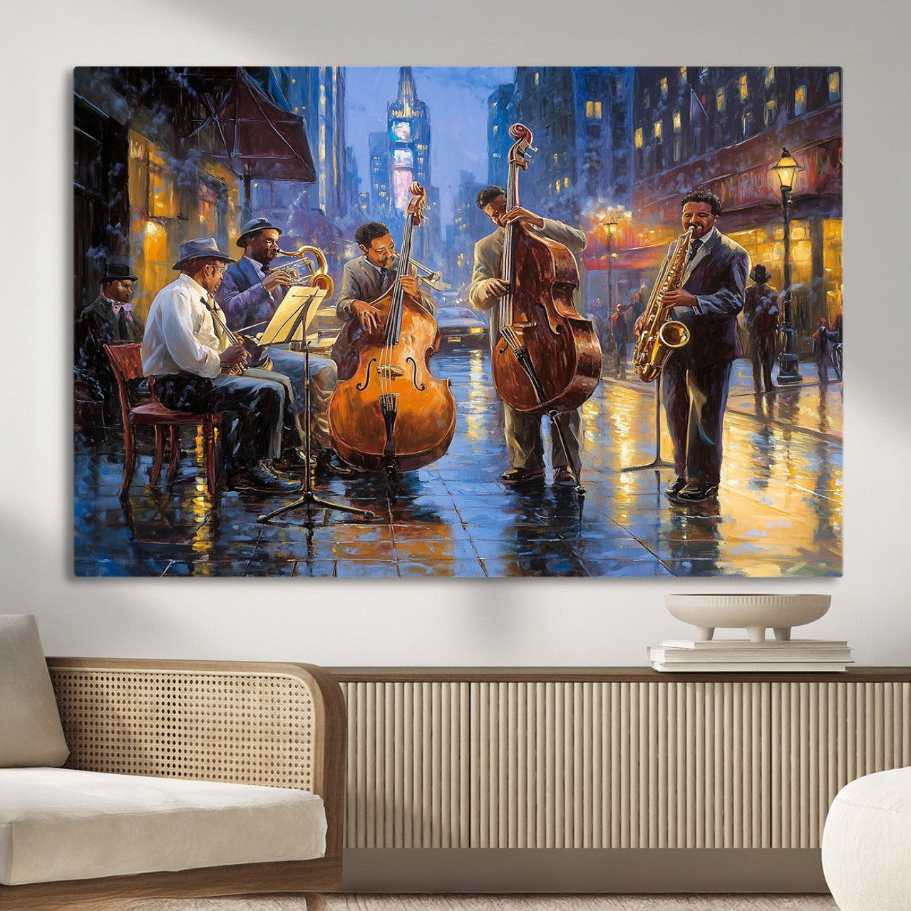 58694-MGV-CV-36X24 - Colorful Jazz Wall Art - African American Music Canvas Print - Framed Abstract Music Poster for Home