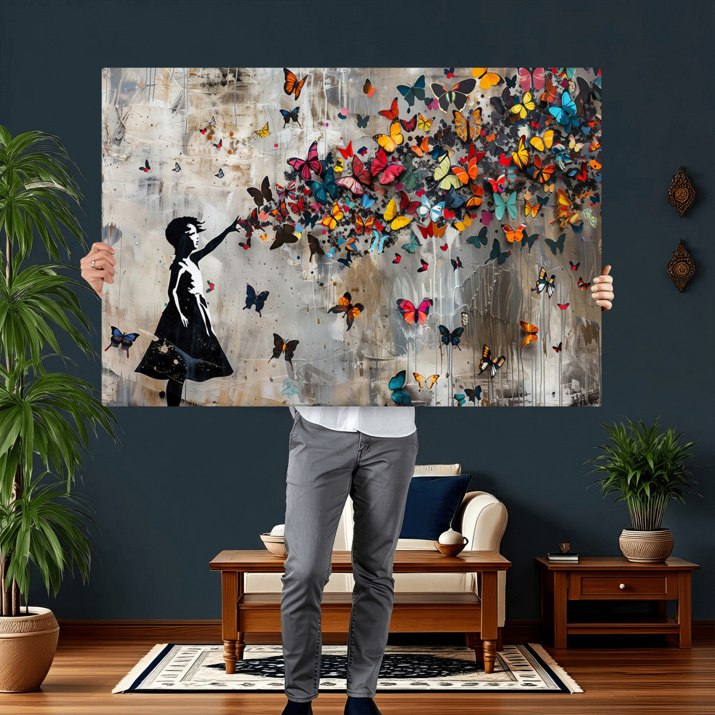 51446-MGV-CV-36X24 - Banksy Butterfly Girl Wall Art | 3-Piece Butterfly Girl Canvas