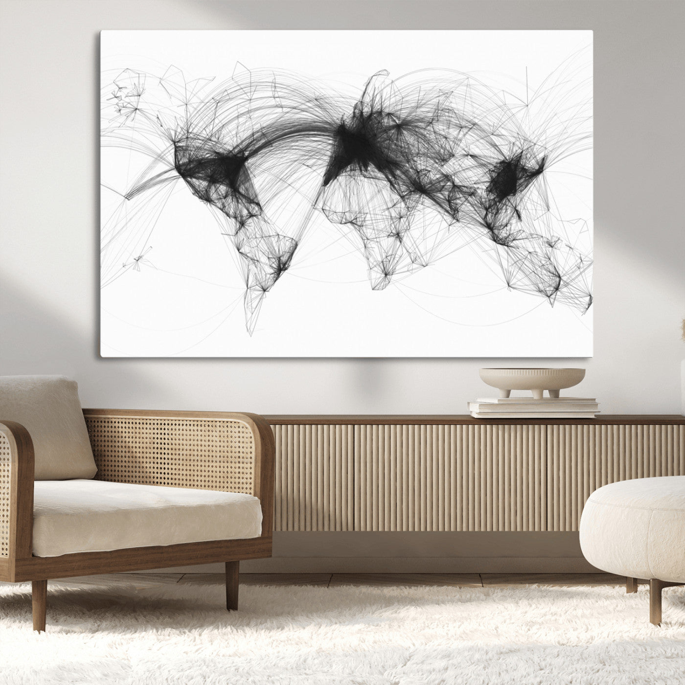 Black-Flight-Routes-MGV-CV-36X24-Flight Routes Air Traffic Map Canvas Wall Art - Framed - Ready to Hang