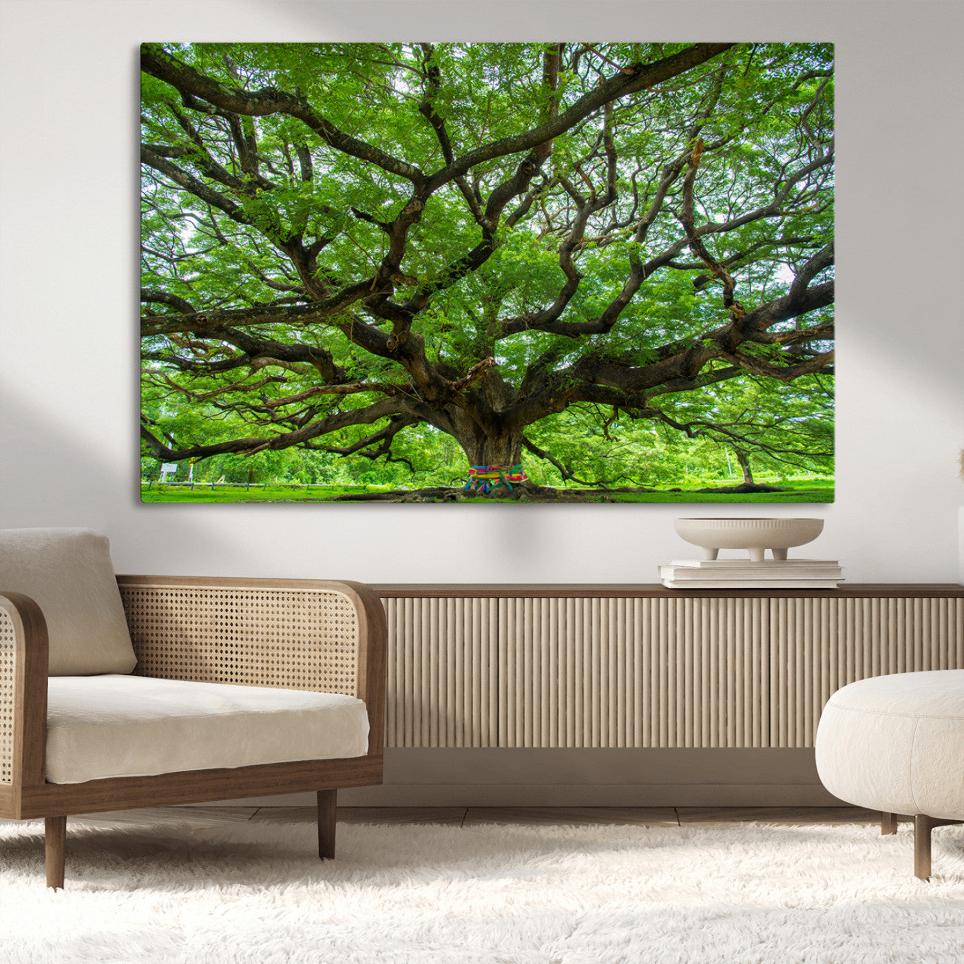 16118389-MGV-CV-36X24-Angel Oak Tree Wall Art Canvas Print – Framed Majestic Woodland Scene with Rustic Oak Artwork for Home, Office, Living Room