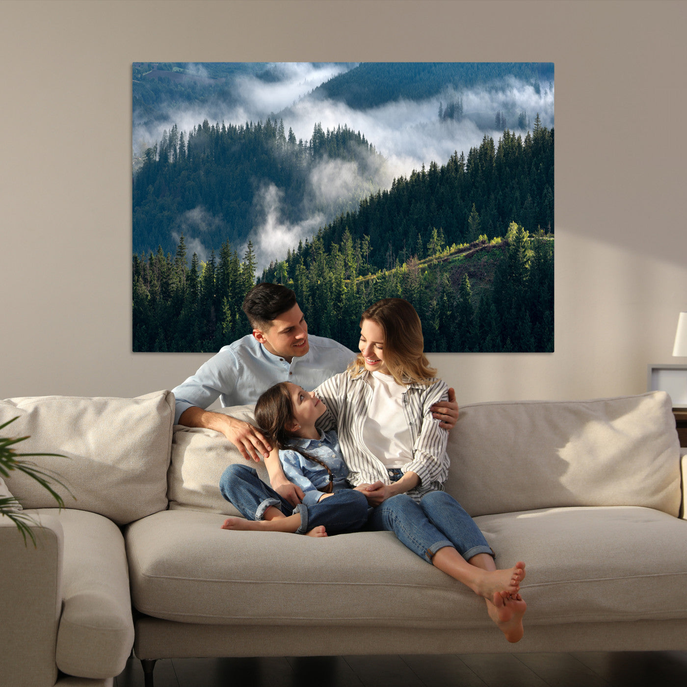 -Misty Forest Wall Art Canvas Print, Framed Pine Hills Art Picture Print, Misty Forest Print,