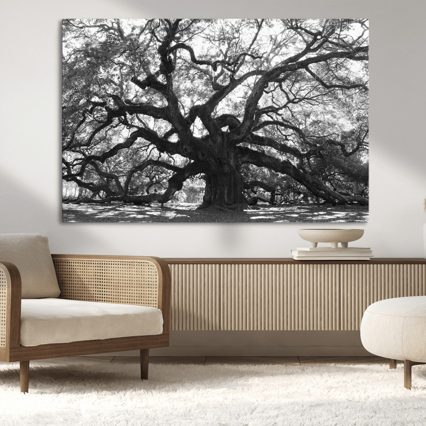 -Ancient Oak Wall Art Canvas Print, Framed Twisted Branches Art Picture Print, Gnarled Tree Perfect Moody Nature Decor Artwork
