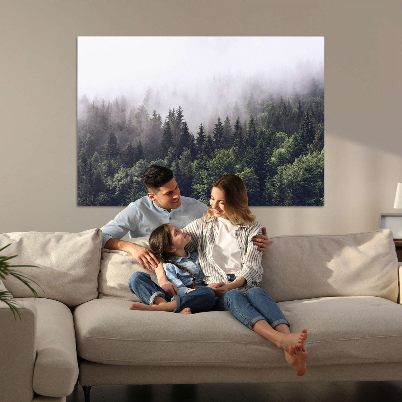 -Misty Forest Wall Art Canvas Print, Framed Foggy Pines Art Picture Print, Pine Valley Perfect Moody