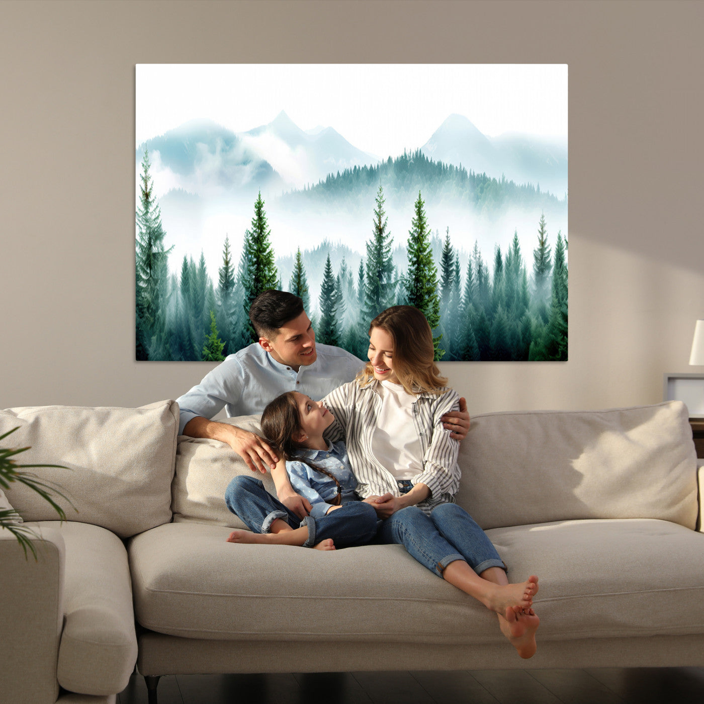 16716676-MGV-CV-36X24-Pine Forest Wall Art Canvas Print – Misty Mountains Foggy Trees Serene Woodland Nature Artwork for Home Office