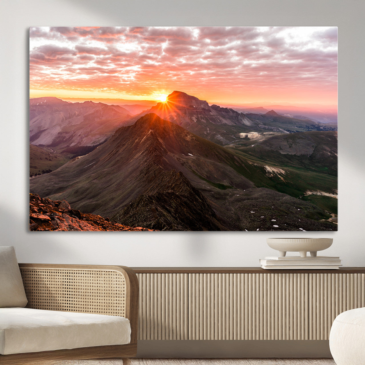 MGV-CV-36X24 - Majestic Sunrise Wall Art – Canvas Print of Rugged Mountain Peaks, Vibrant Sky, Serene Landscape, Nature Decor for Home or Office