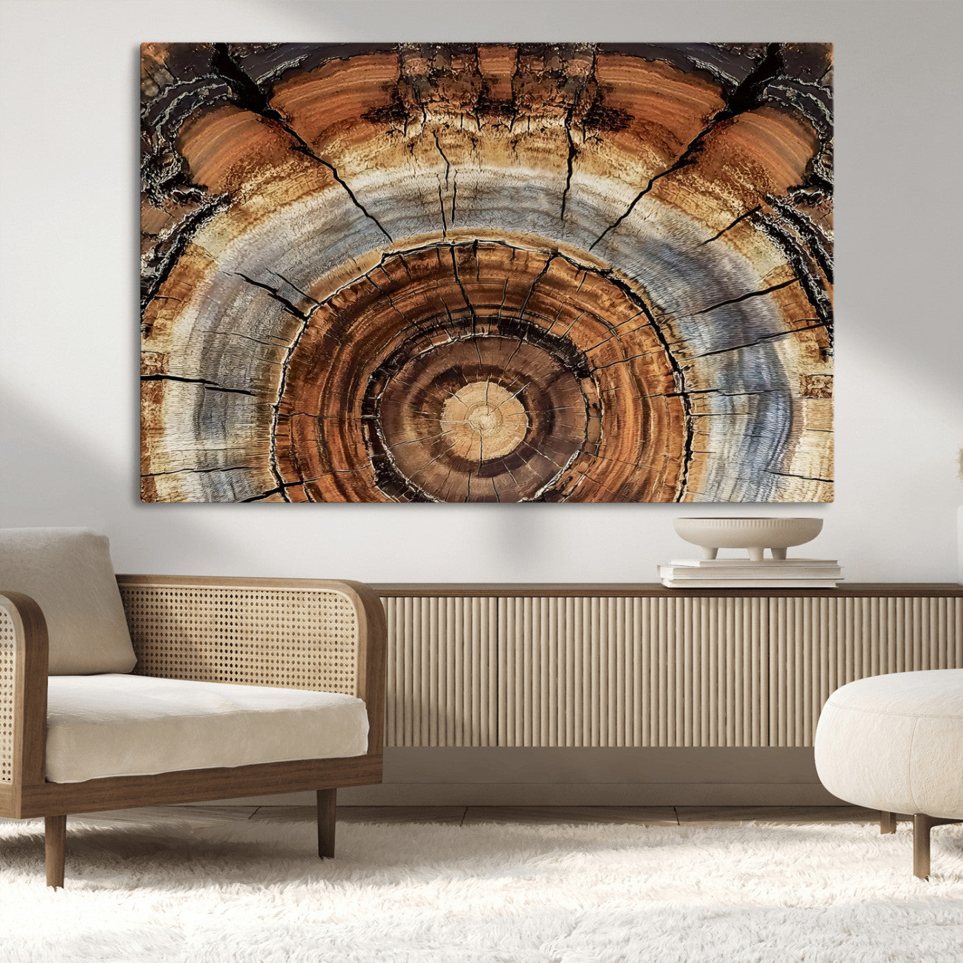 -Tree Rings Wall Art Canvas Print, Framed Wood Texture Art Picture Print, Rustic Pattern Perfect Rustic Organic Decor Artwork