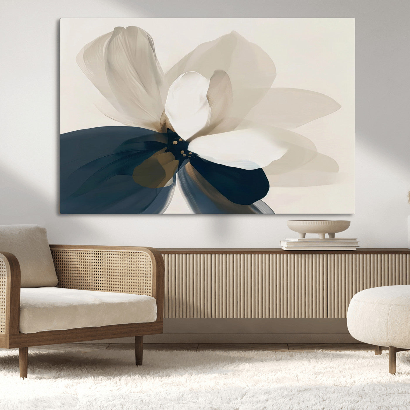 -Minimal Flower Wall Art Canvas Print, Framed Flower Drawing Art Picture Print, Beige Bloom Perfect Modern Botanical Decor Artwork