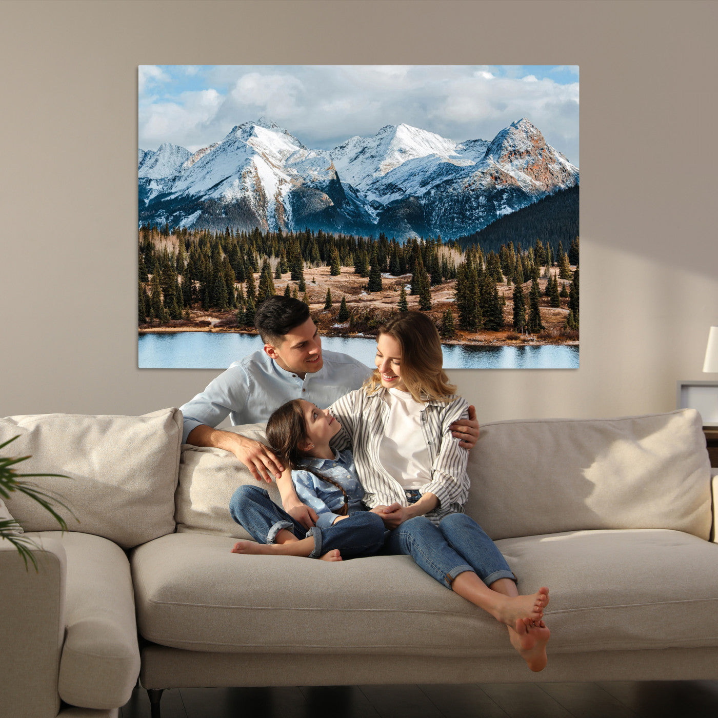 -Snowy Peaks Wall Art Canvas Print, Framed Alpine Lake Art Picture Print, Pine Forest Perfect Alpine
