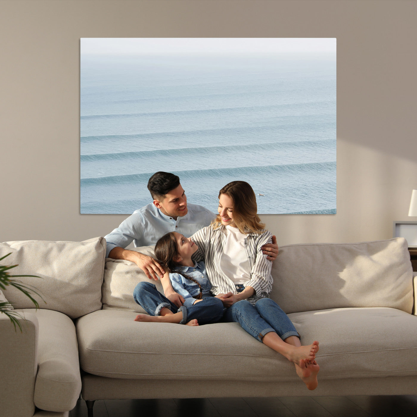 -Ocean Waves Wall Art Canvas Print, Framed Solo Surfer Art Picture Print, Wave Lines Perfect