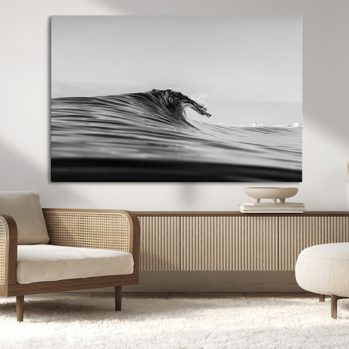 -Black Wave Wall Art Canvas Print, Framed Abstract Surf Art Picture Print, Minimalist Ocean Perfect Minimalist Coastal Decor Artwork