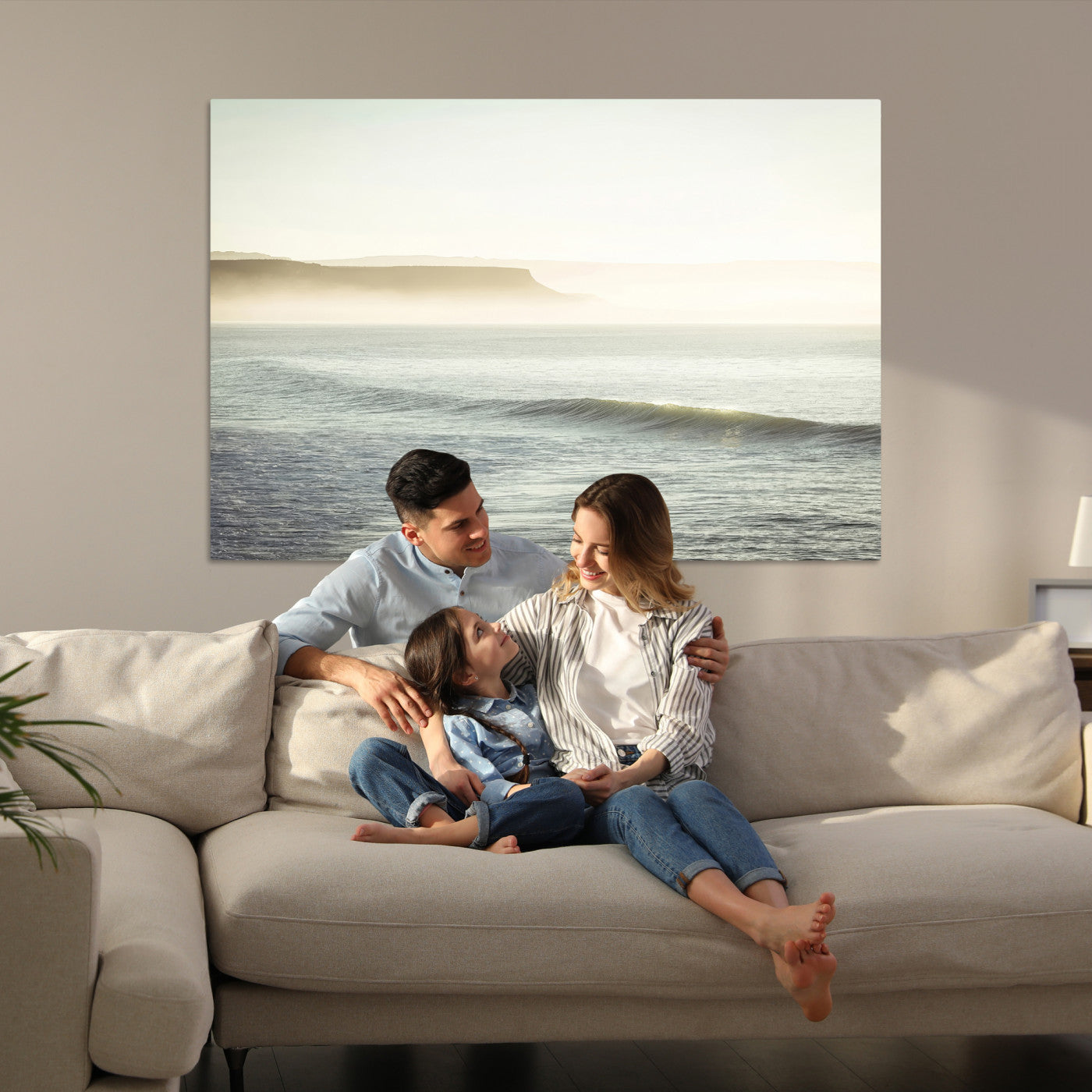 -Coastal Cliffs Wall Art Canvas Print, Framed Misty Ocean Art Picture Print, Soft Morning Perfect