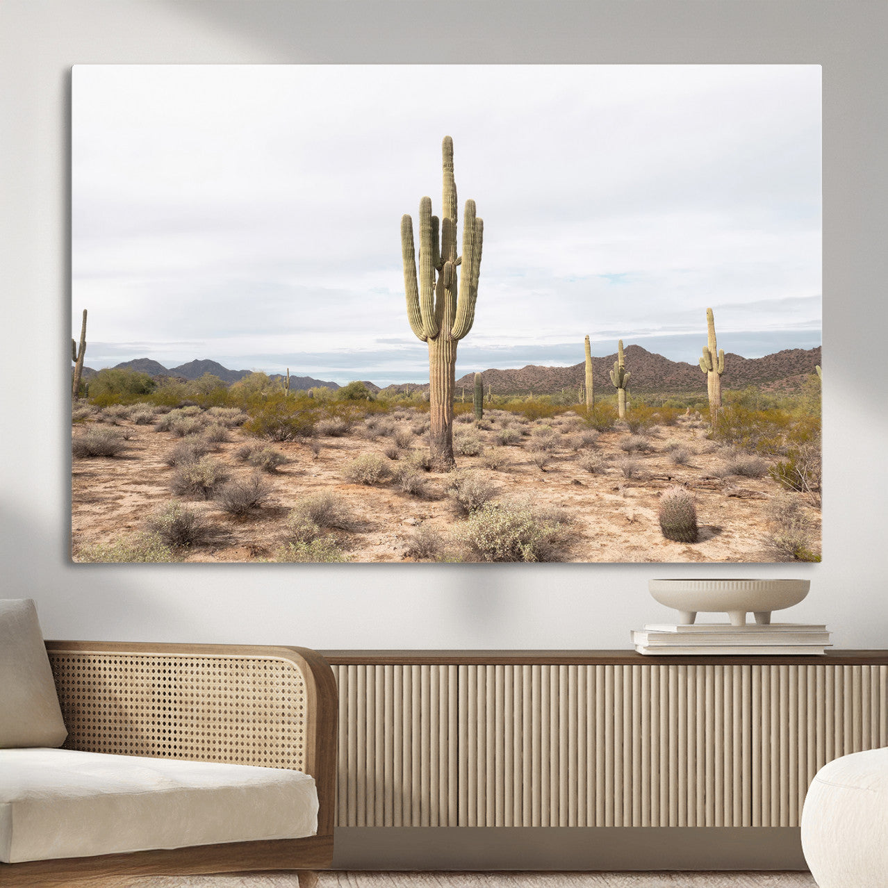 MGV-CV-36X24 - Saguaro Cactus Wall Art Canvas Print, Framed Desert Cactus Art Picture Print, Earthy Desert Perfect Southwestern Boho Decor Artwork