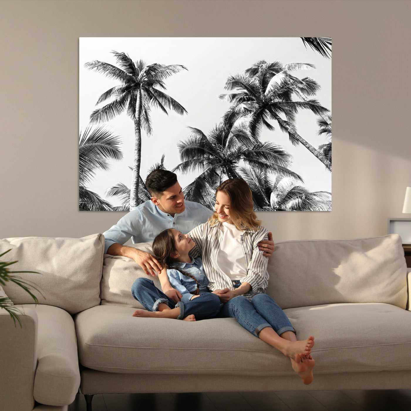 -Palm Wall Art Canvas Print, Framed Tropics Art Picture Print, Monochrome Perfect Minimalist Decor
