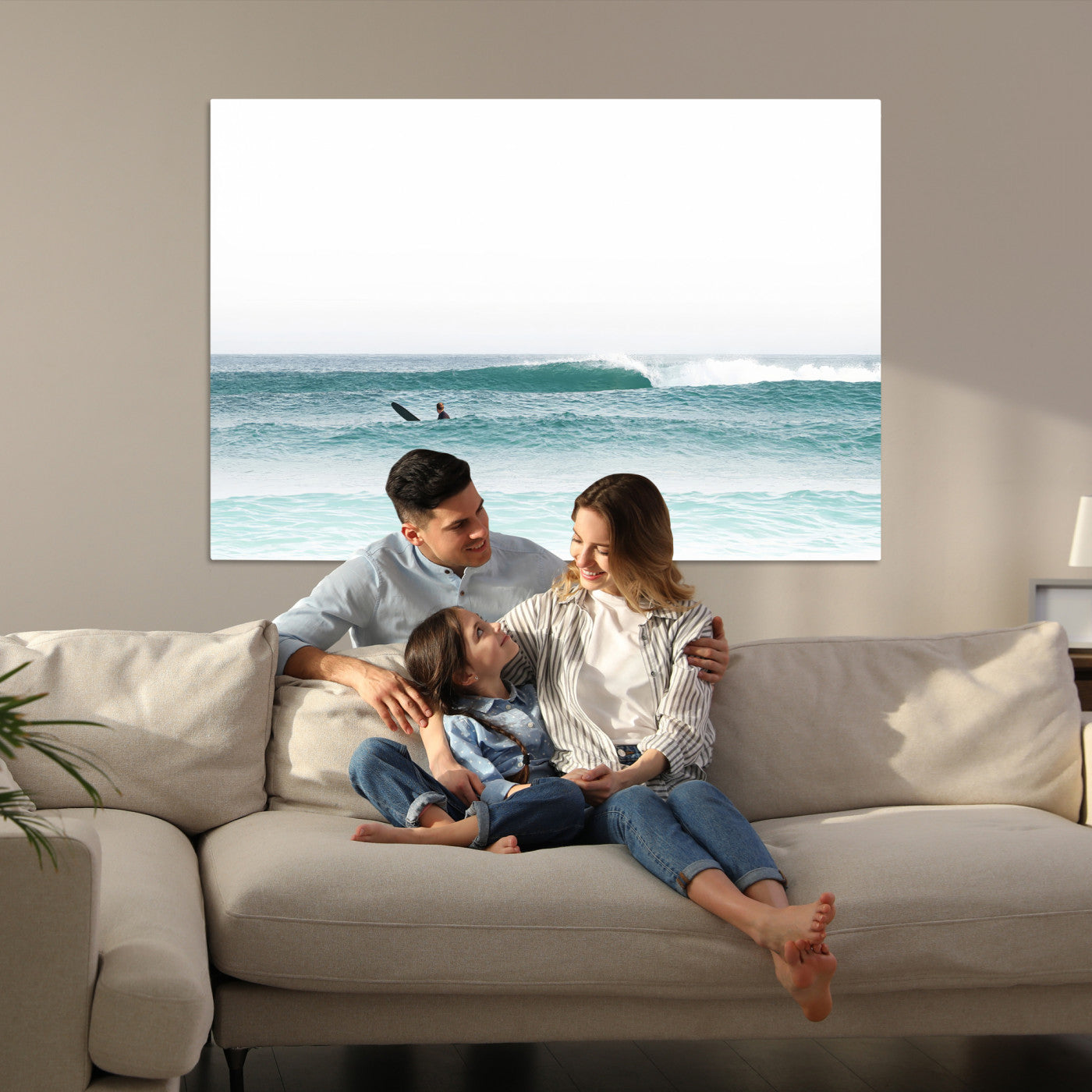-Surfing Wall Art Canvas Print, Framed Ocean Art Picture Print, Waves Perfect Minimalist Decor for Living Room, Bedroom or Office