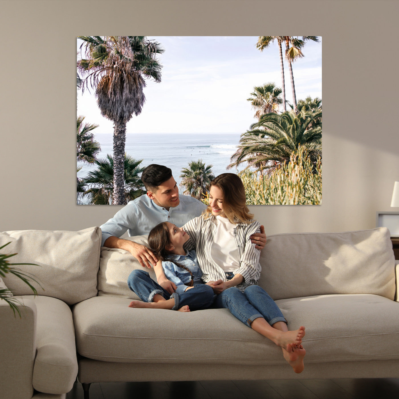 51404565-MGV-CV-36X24-Coastal Palm Trees Wall Art Canvas Print – Framed Ocean Breeze Tropical Scene Artwork for Relaxing Home, Office Decor