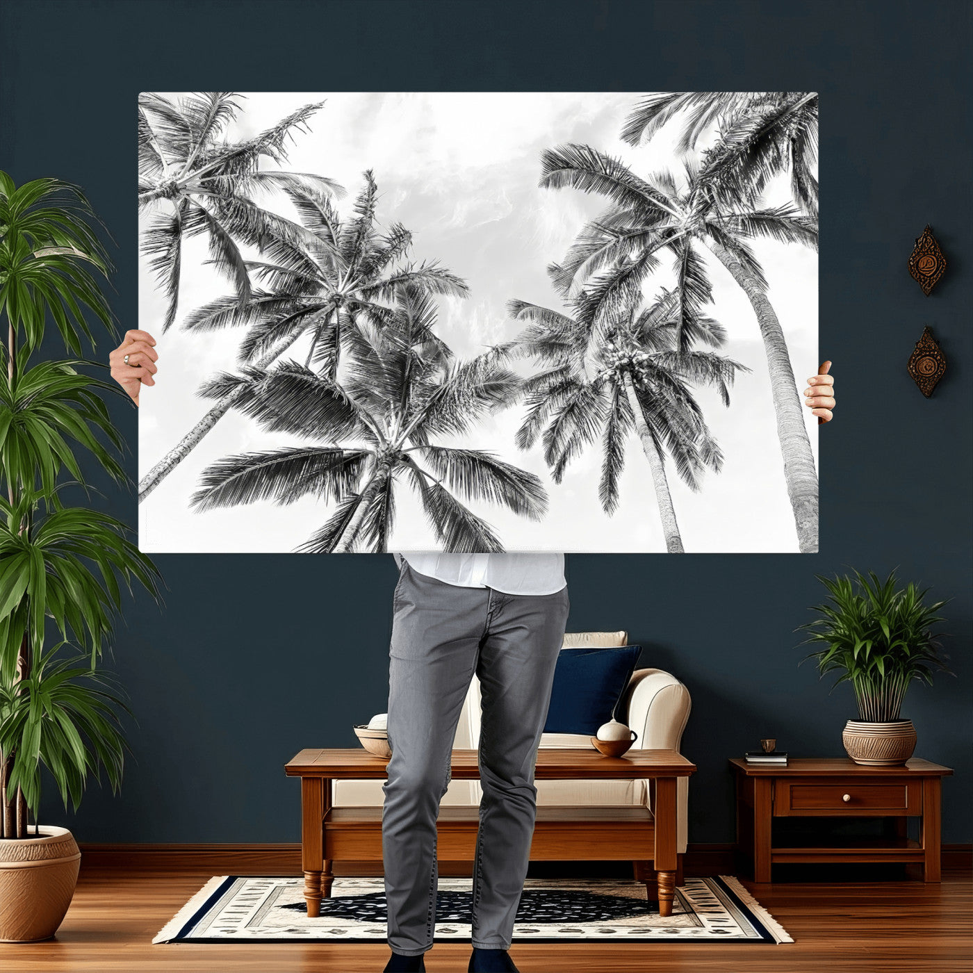 62113786-MGV-CV-36X24 - Palm Trees Wall Art – Tropical Breeze Canvas Print, Vacation Island Silhouette, Coastal Calm and Summer Paradise for Living Room or Beach House Decor