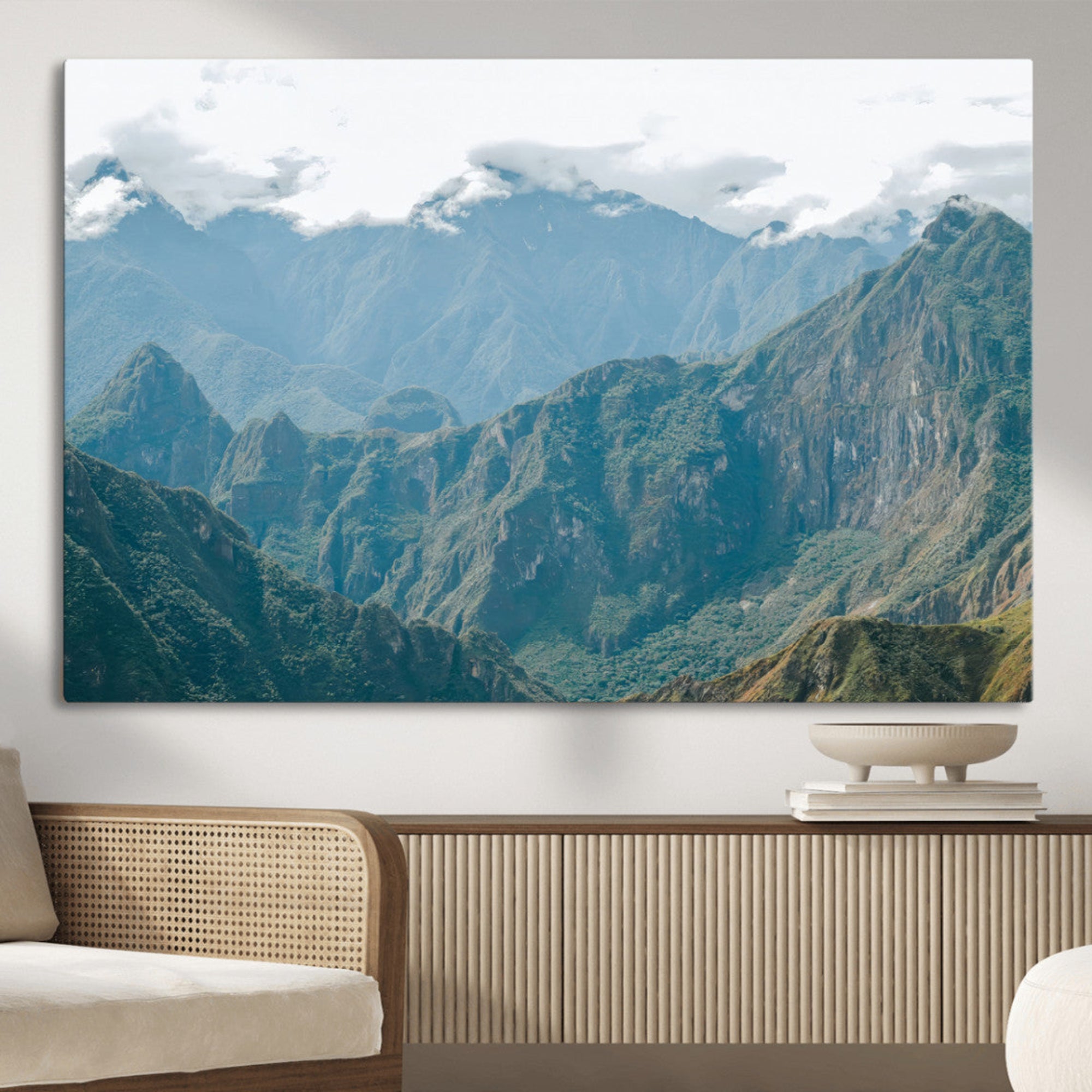 87750525-MGV-CV-36X24-Misty Mountain Wall Art Canvas Print – Framed Cloudy Andean Art Picture Rugged Mountain Artwork for Home Office