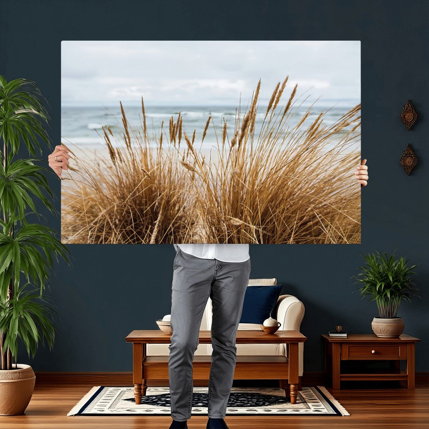 14270839-MGV-CV-36X24 - Beach Grass Wall Art – Canvas Print of Serene Coastal Shore, Peaceful Ocean Vibes, Nature Decor for Guest Room, Office or Living Room