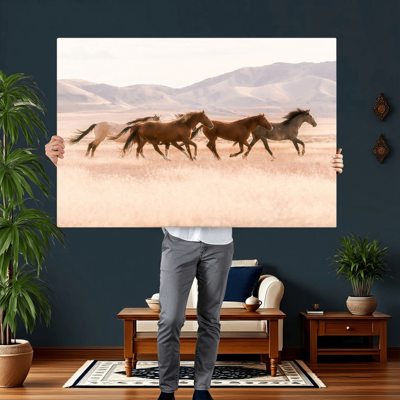 HORSESH-MGV-CV-36X24 - Wild Horses Wall Art – Running Freedom Canvas Print, Graceful Movement, Outdoor Landscape, Nature’s Power and Spirit, Home or Office Decor