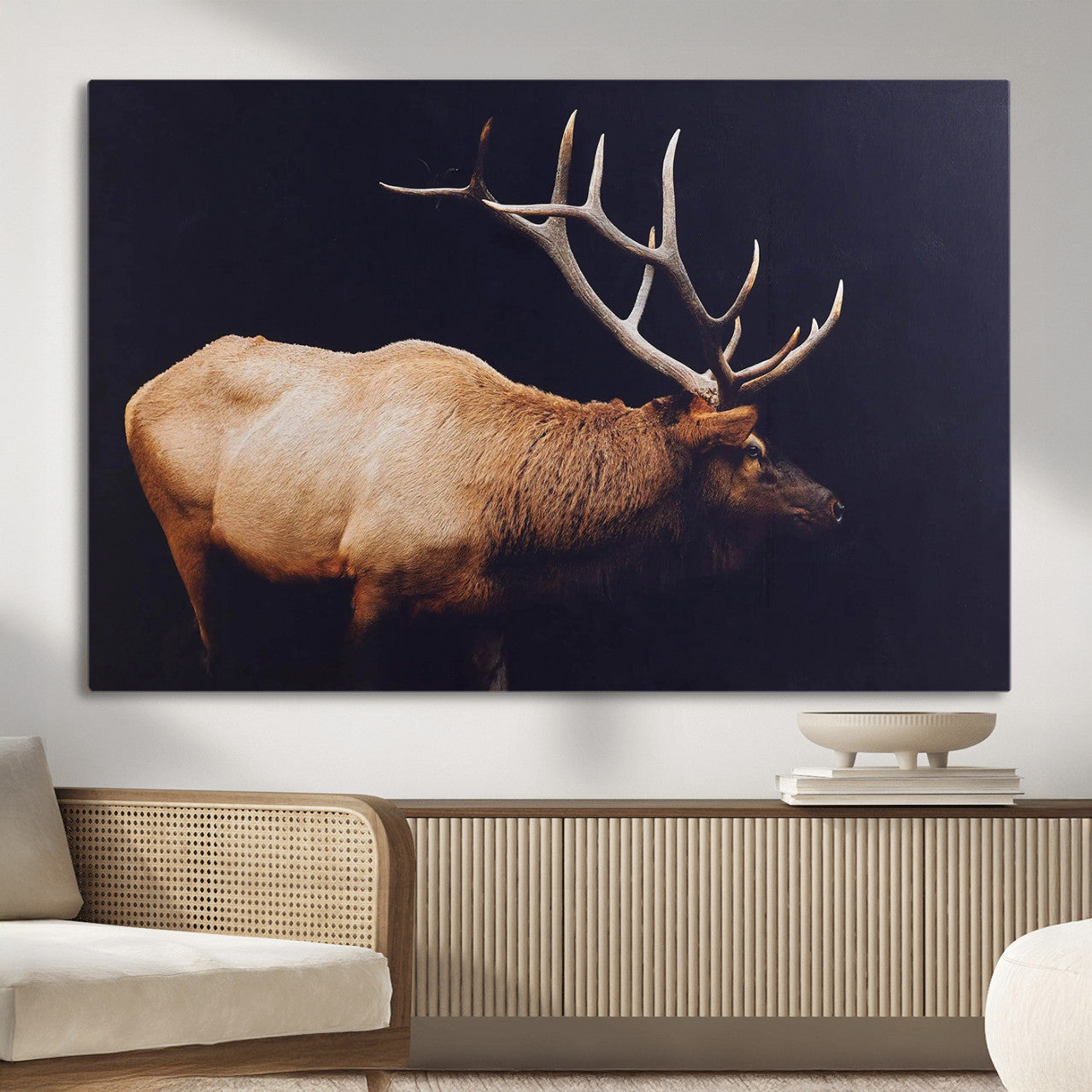 89239257-MGV-CV-36X24 - Rustic Elk Wall Art Canvas Print – Framed Moody Wildlife Art Picture Western Animal Artwork for Home, Office