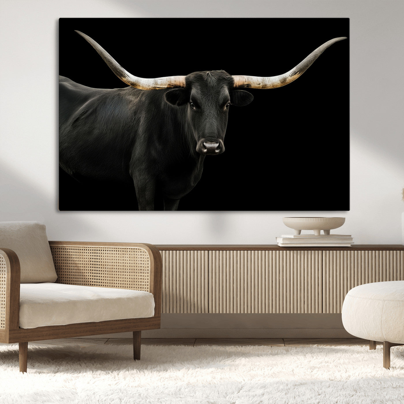 -Texas Longhorn Wall Art Canvas Print, Framed Rustic Western Art Picture Print, Farmhouse Animal Perfect Modern Western Minimalist Decor Artwork