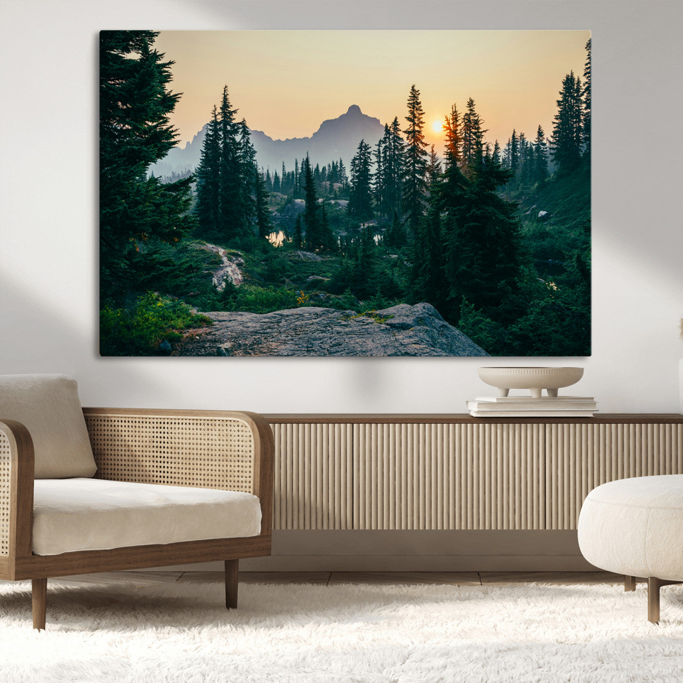 -Mountain Wall Art Canvas Print – Framed Forest Serenity Mountain Nature Scene Artwork for Home Office