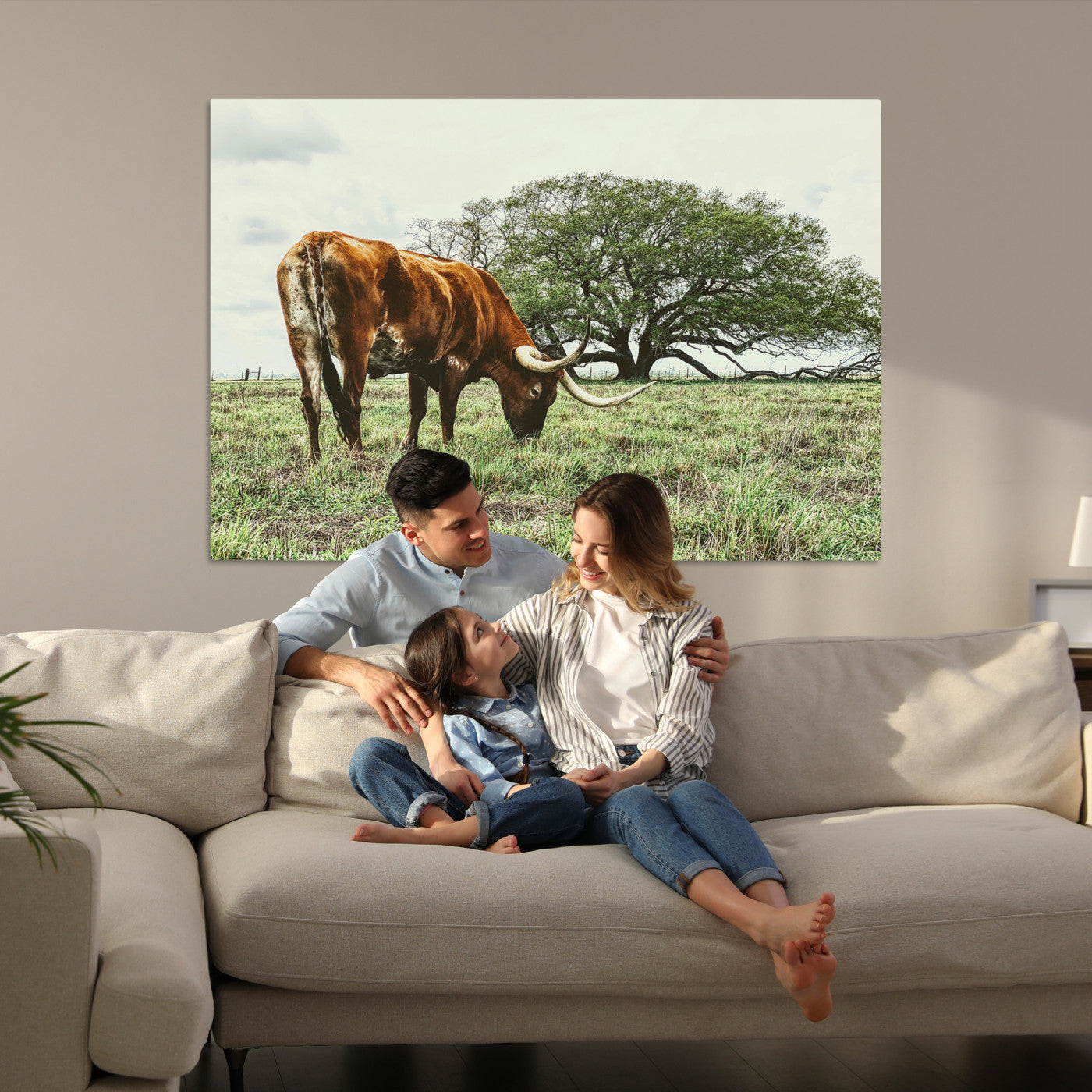 -Texas Longhorn Wall Art Canvas Print – Rustic Western Ranch Scene Cattle Country Farmhouse Artwork for Home Office