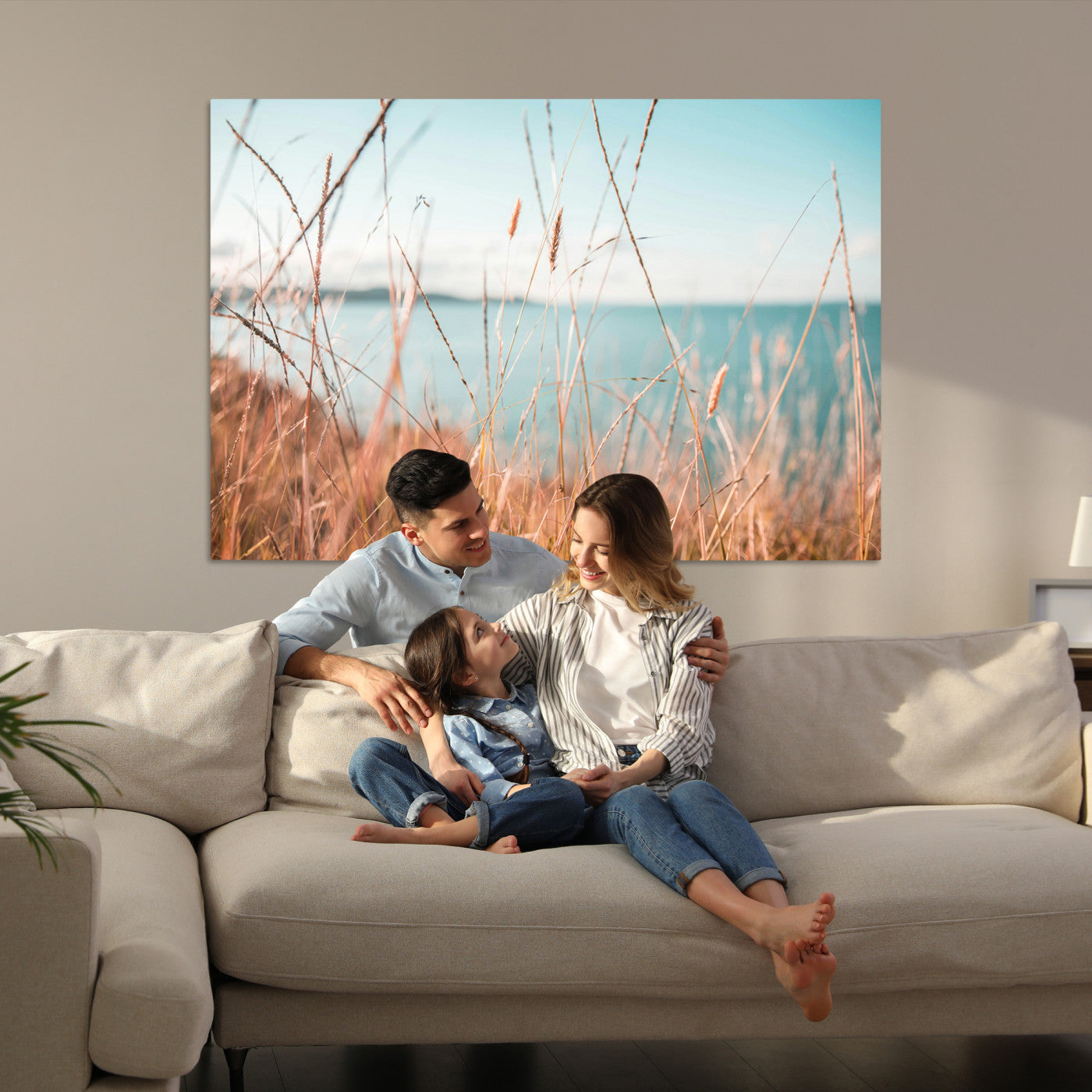 36108696-MGV-CV-36X24-Coastal Grass Landscape Wall Art Canvas Print – Golden Shoreline Nature Scene Serene Ocean View Artwork for Home Office