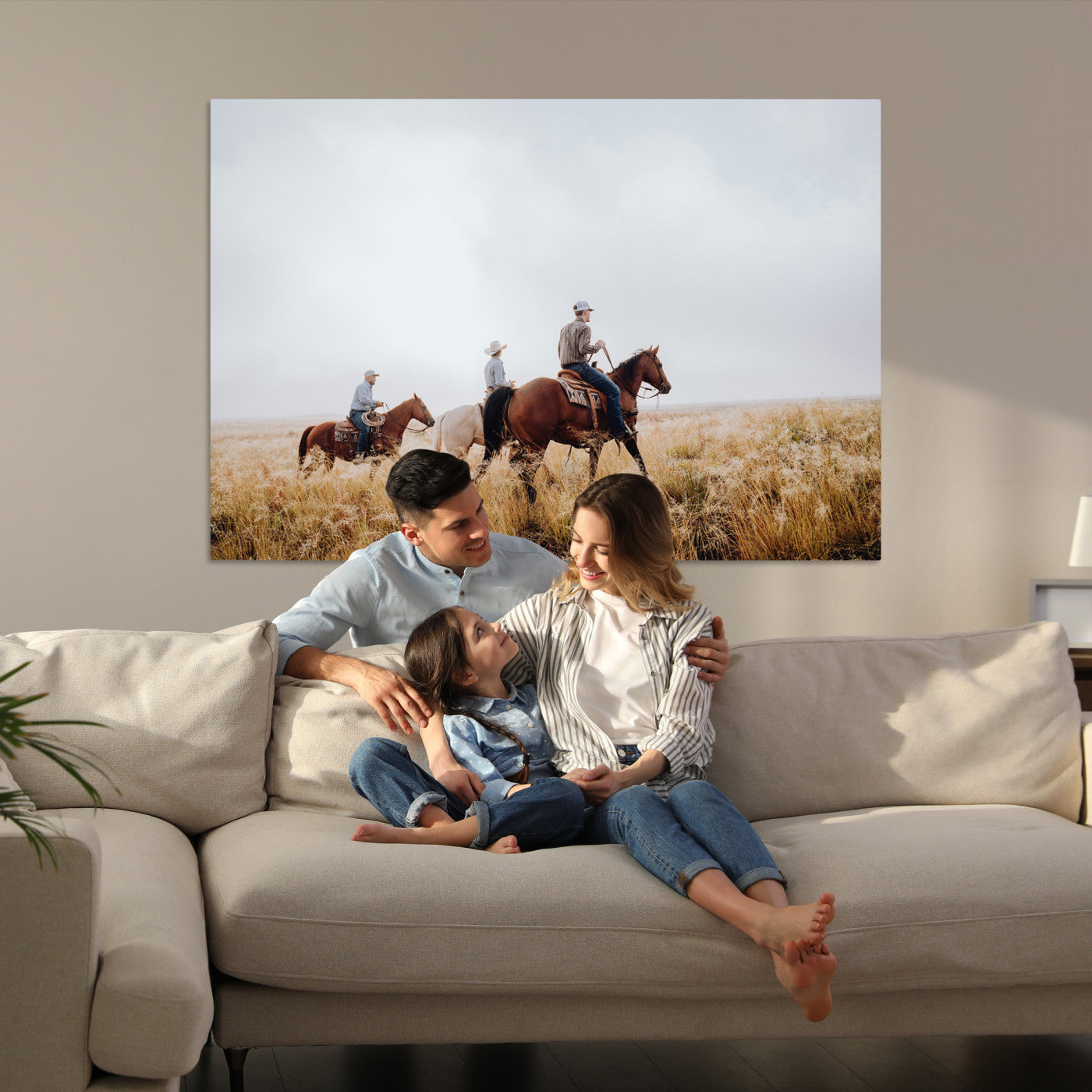 94723307-MGV-CV-36X24-Western Cowboys Wall Art Canvas Print – Rustic Prairie Horseback Riding Scene Country Landscape Artwork for Home Office