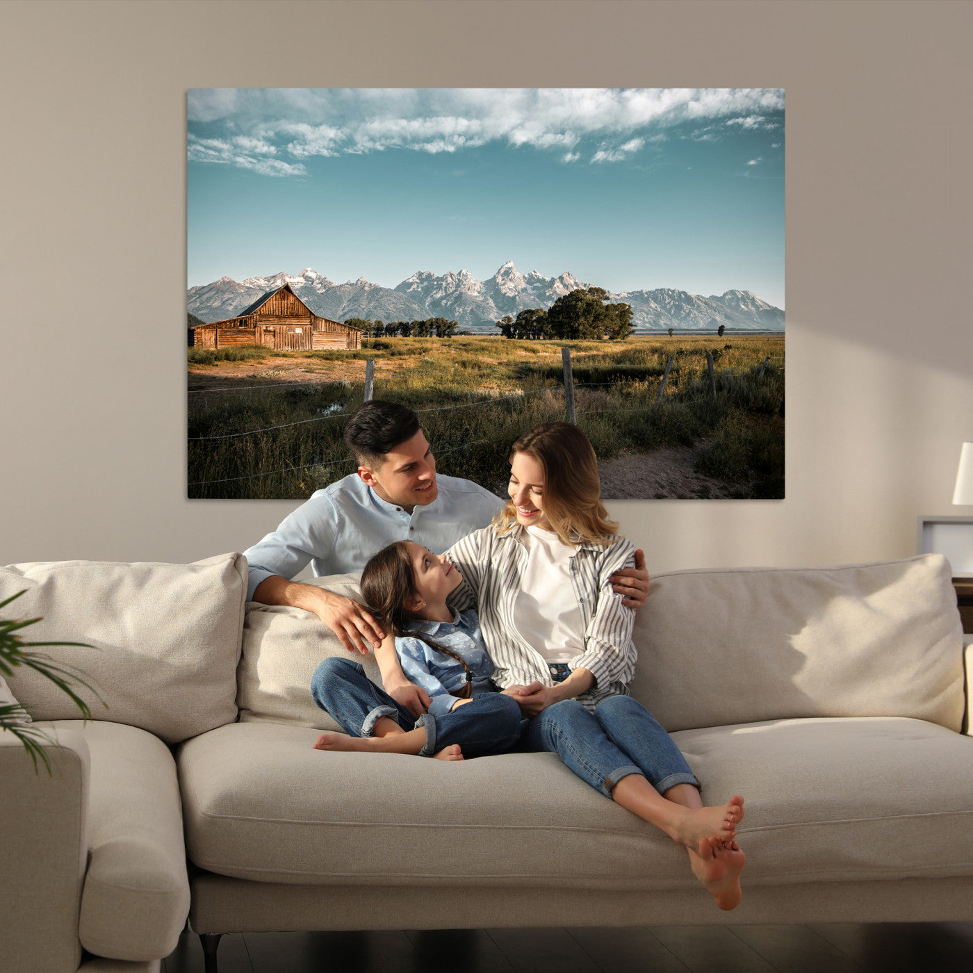 -Rustic Farmhouse Wall Art Canvas Print – Framed Mountain Cabin Western Landscape Scene Artwork for Home Office