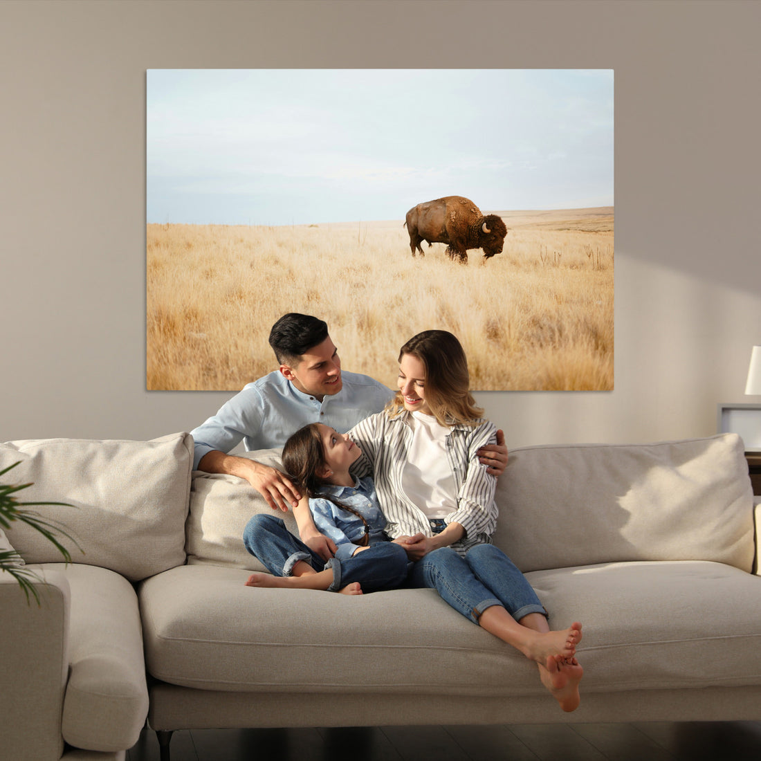 Buffalo Wall Art Canvas Print, Framed Western Wildlife Rustic Prairie Scene